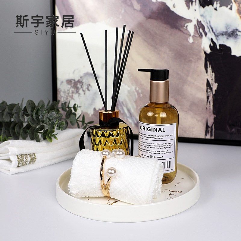 北欧样板房卫生间摆件装饰品分装瓶香薰大理石托盘组合套装家居