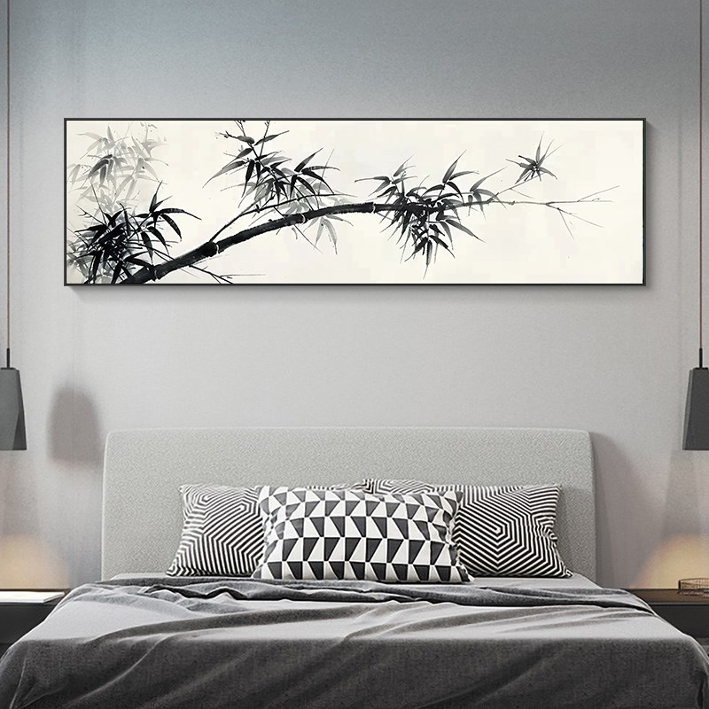 水墨新中式国画竹子装饰画禅意茶室横幅意境中国风墙画床头画挂画