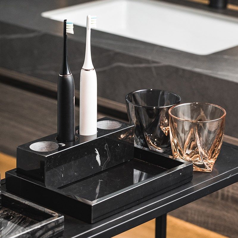高级大理石电动牙刷置物架浴室台面双人牙刷牙膏架套装牙具收纳架