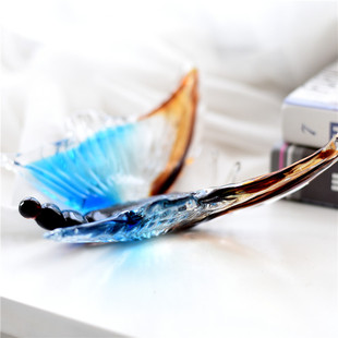 时尚创意彩色玻璃琉璃招财鱼蝴蝶稳居火焰摆件样板房桌面居家装饰