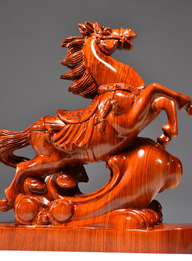 花梨木雕马到成功摆件实木质十二生肖马家居客厅办公室装饰工艺品