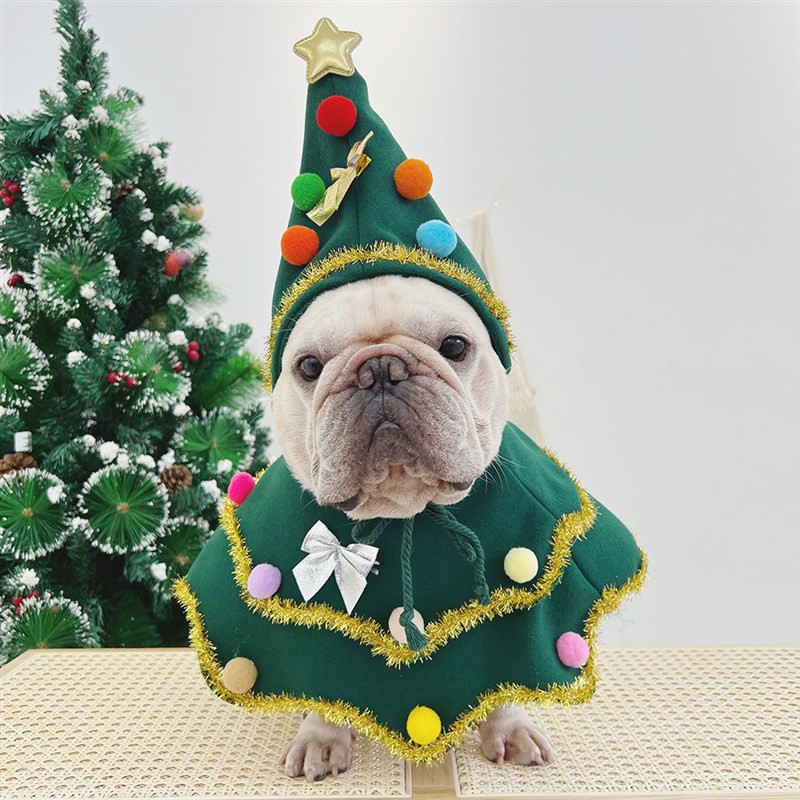 法斗衣服宠物圣诞围脖帽子节日围巾斗牛巴哥雪纳瑞柴犬披风口水巾