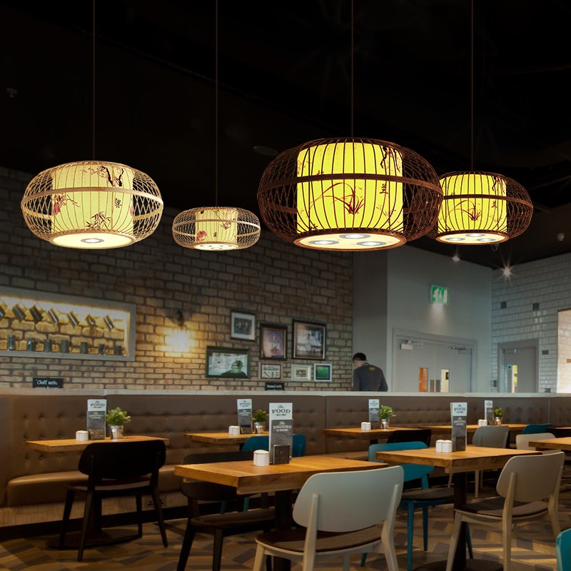 新中式竹编吊灯餐厅饭店包厢仿古中国风竹艺火锅店餐饮包间带射灯