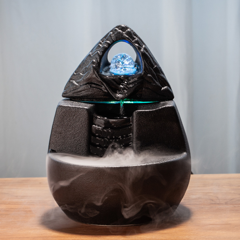 陶瓷流水招财摆件家居客厅喷泉加湿器办公室桌面水景装饰开业礼品