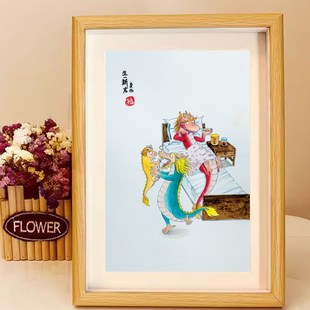 相框二龙戏珠图搞笑摆台龙年猛龙过江图马上有对象好运桌面摆件框