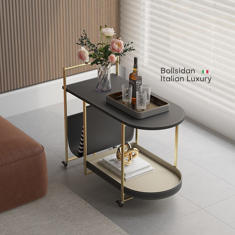 意式家用可移动小户型茶几沙发边几茶桌迷你置物架双层收纳小推车