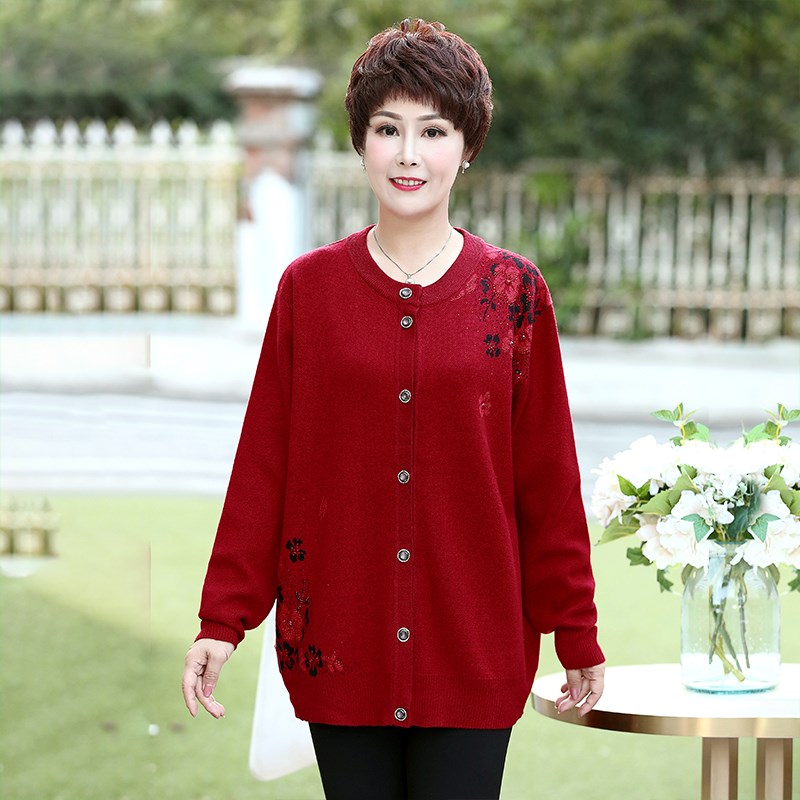 春秋中老年加肥加大码宽松针织外套羊毛开衫200斤胖妈妈女装毛衣