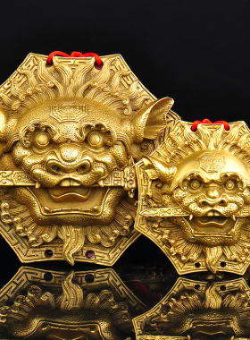 普生缘大小纯铜狮咬剑铜狮子兽头摆件挂件门饰家居客厅装饰品