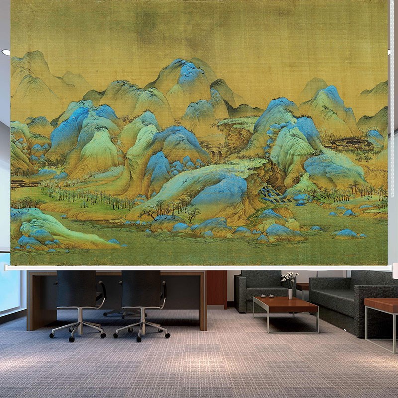 定制百叶窗办公室书房客厅免打孔中国山水画山水画遮阳卷帘图片