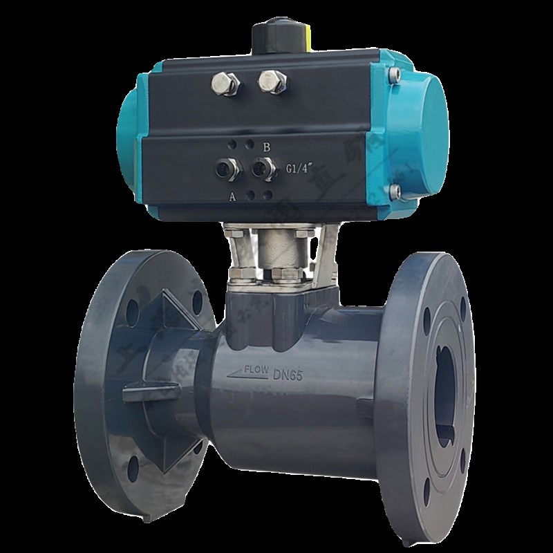 UPVC气动塑料球阀法兰PPH耐酸碱水防腐蚀切断阀门DN80双油令Q641F