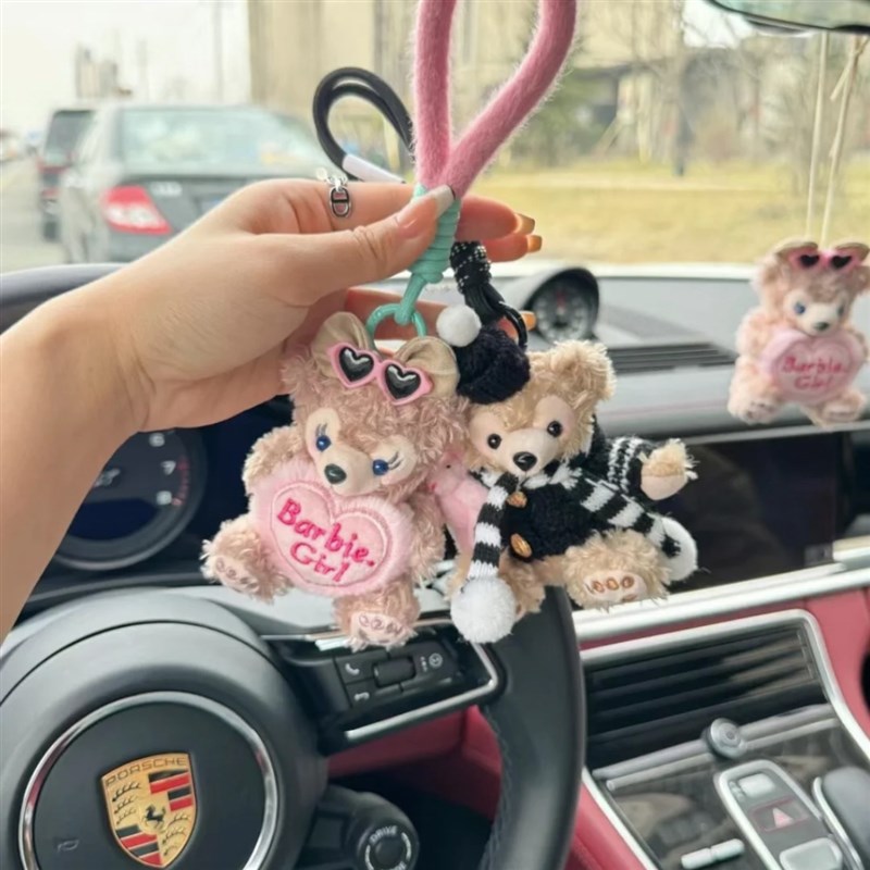 毛绒雪莉玫2024网红车载挂件高级感车内饰品创意女士钥匙扣挂饰