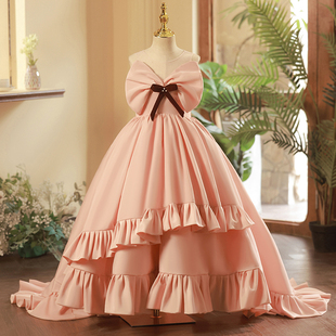 女童礼服粉色儿童轻奢小众高端钢琴演奏走秀演出服小主持人公主裙