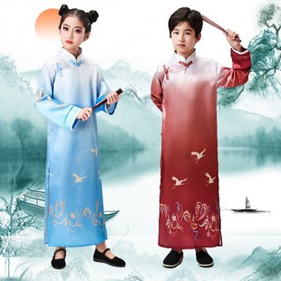 六一新款儿童相声大褂男女童长衫中国风五四长袍说书人扇子舞蹈服