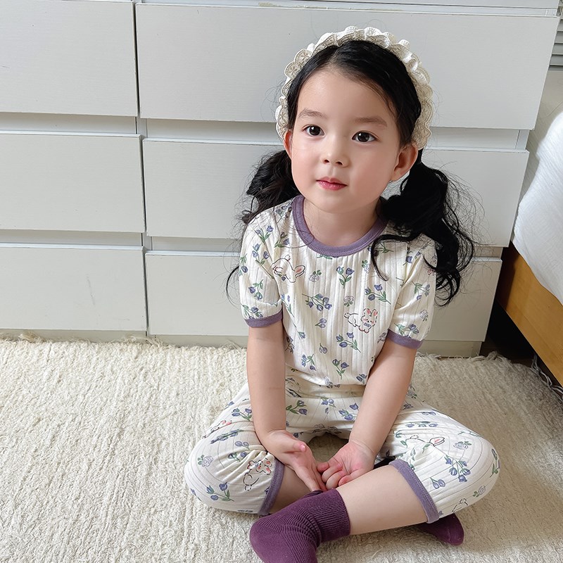 儿童睡衣女童2025新款夏薄款小女孩家居服a类纯棉卡通空调服套装