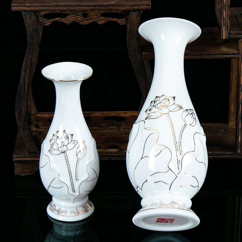 陶瓷佛前供花瓶家用客厅供瓶莲花观音白浮雕净水瓶礼佛插花
