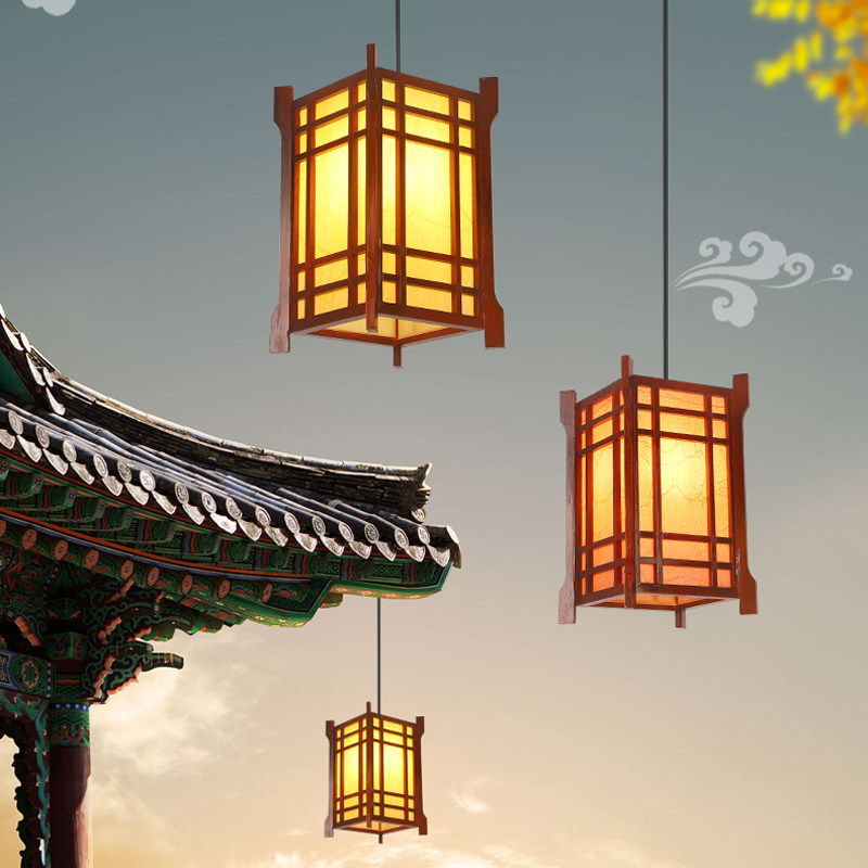 中式仿古典灯笼小吊灯实木走廊屋簷灯茶楼饭厅户外广告装饰木艺灯