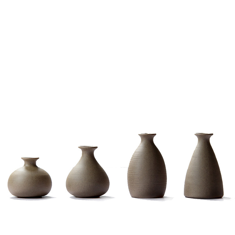 粗陶花瓶 复古手工花插陶瓷花器 茶桌茶具摆件 日式陶艺水培插花