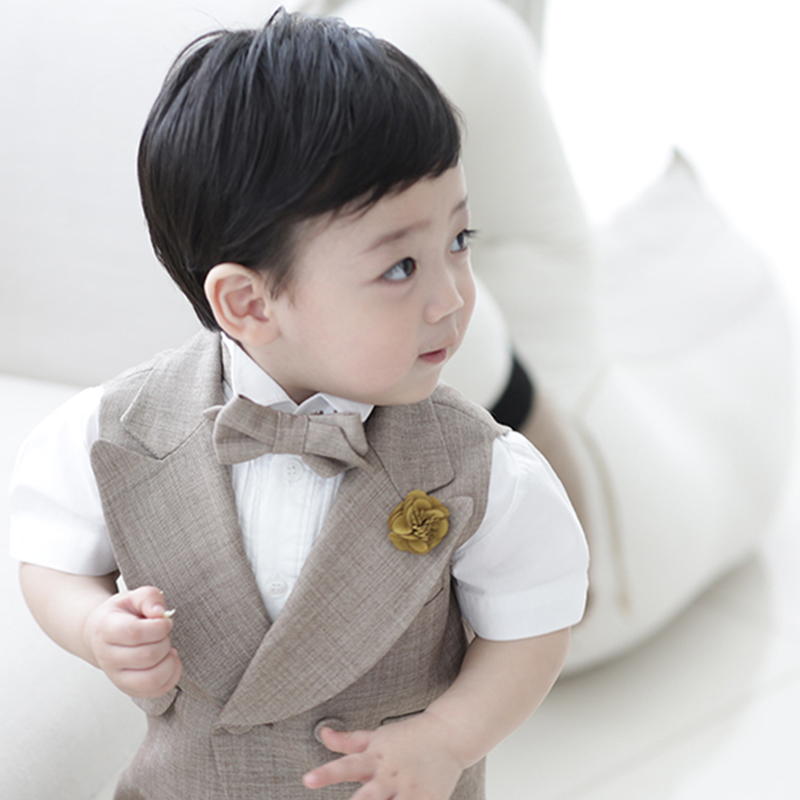 儿童西装男童西装套装三件套燕尾马甲洋气花童宝宝周岁礼服男夏季