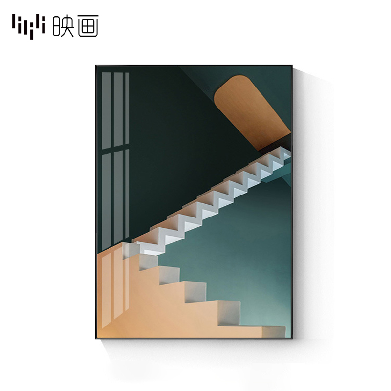 北欧粉色卧室装饰画客厅玄关过道壁画样板房餐厅绿色空间建筑挂画