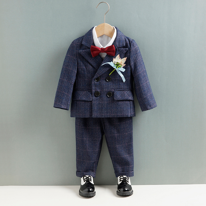 儿童小西装套装男童春秋季新款花童西服三件套英伦风宝宝周岁礼服