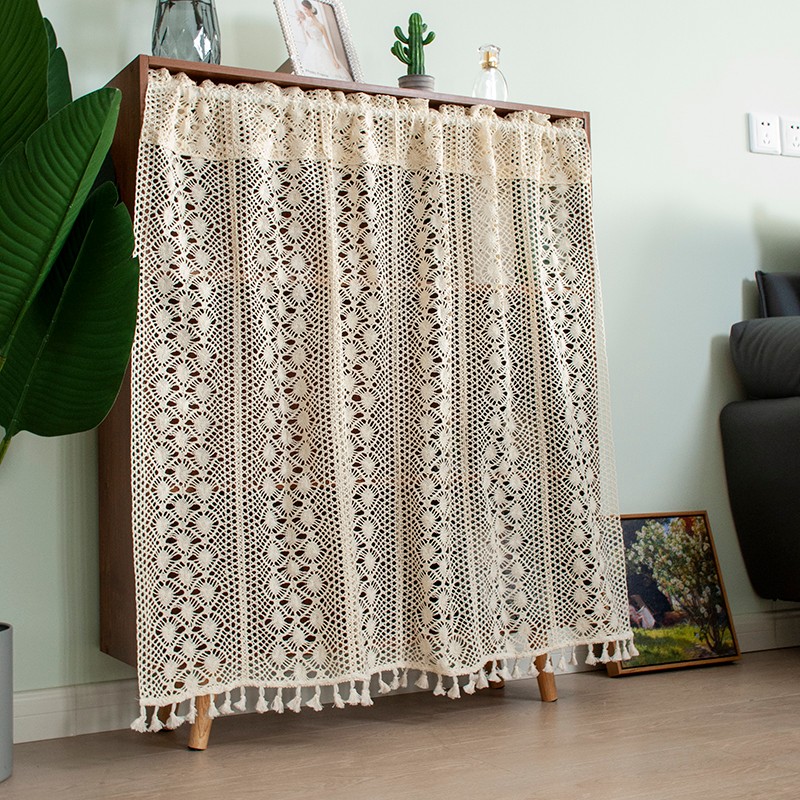 美式乡村钩针棉线半帘帘头穿杆帘门楣橱柜帘文艺风小窗帘 定制