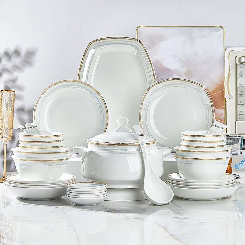 景德镇骨瓷饭碗高颜值餐具吃饭碗面碗汤碗盘套装家用碗家用10个装