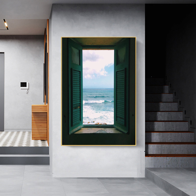 入户玄关装饰画走廊过道竖版挂画小众轻奢艺术墙画唯美海景壁画