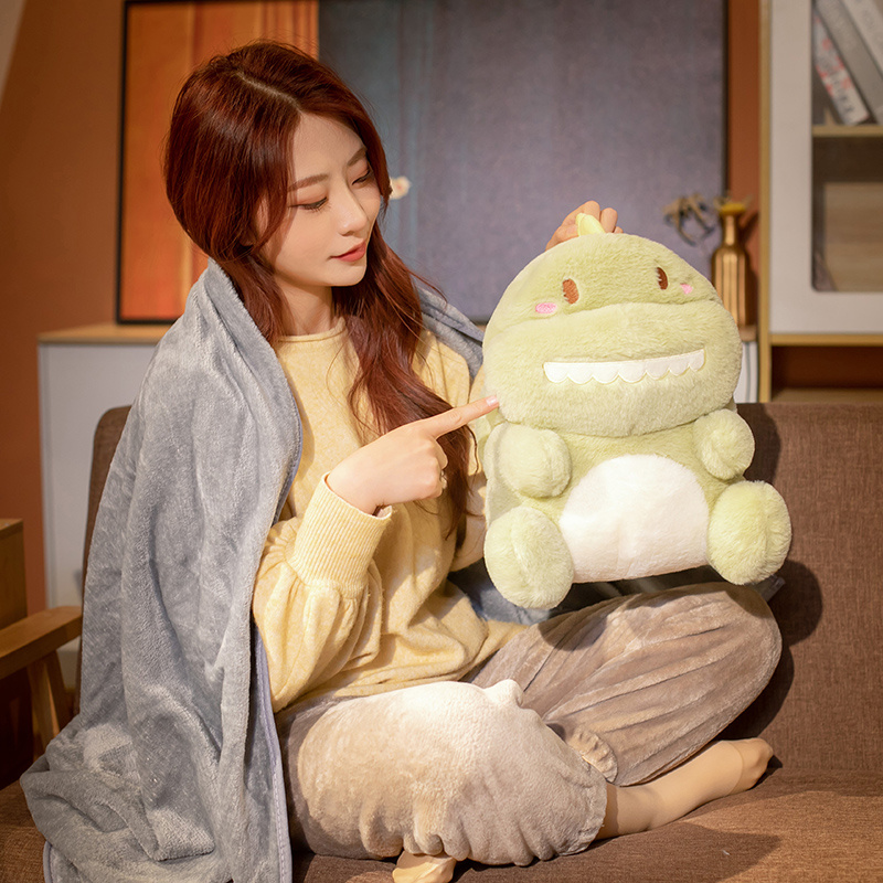 可爱恐龙午睡枕被子汽车抱枕被子两用靠垫被大号靠枕珊瑚绒空调毯