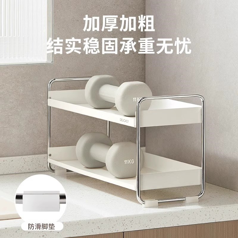 厨房调料置物架双层家用调味料收纳架碳钢台面酱油醋调味瓶整理架