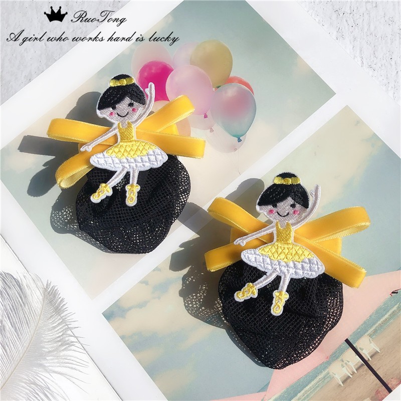 跳舞蹈小女孩可爱头饰儿童演出盘发器蝴蝶结芭蕾发网女童网兜发饰