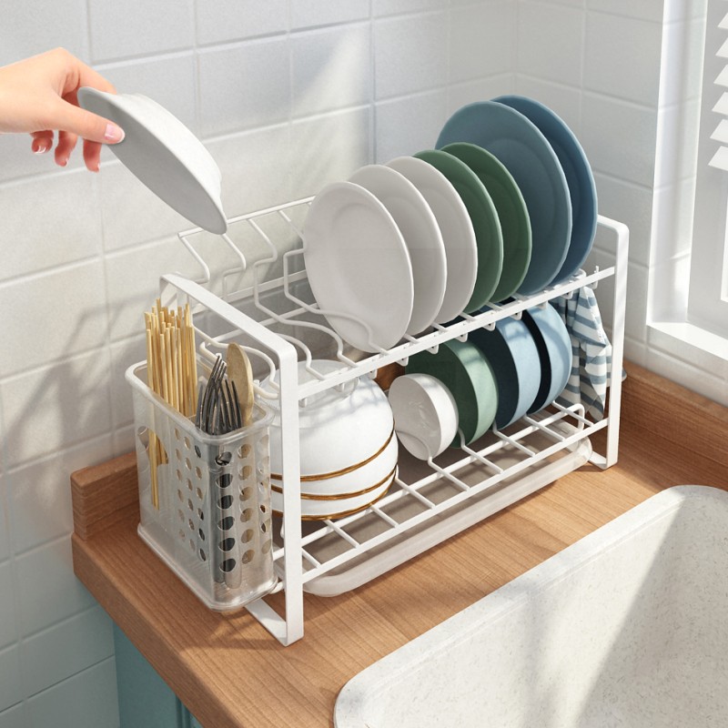厨房碗碟沥水架子晾放碗盘碗筷收纳置物架窄边双层小型台面式小号