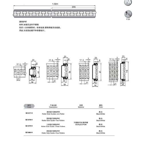 bezel供应单/双排滚珠护栏不锈钢板件算盘护栏输送机配件