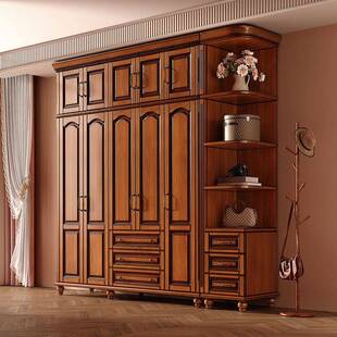 美式复古实木衣柜白色现代简约三四五门带抽屉顶柜卧室加厚衣橱