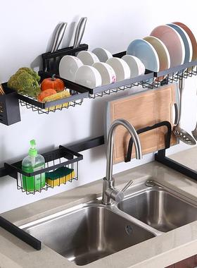 不锈钢黑色水槽晾碗架厨房多功能厨具收纳架碗碟筷砧板沥水架