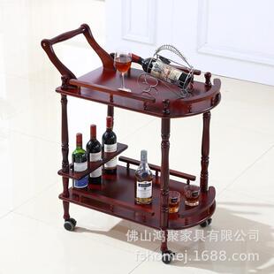 新中式加大实木双层餐车4S店酒水推车茶水车美容院家用手推车