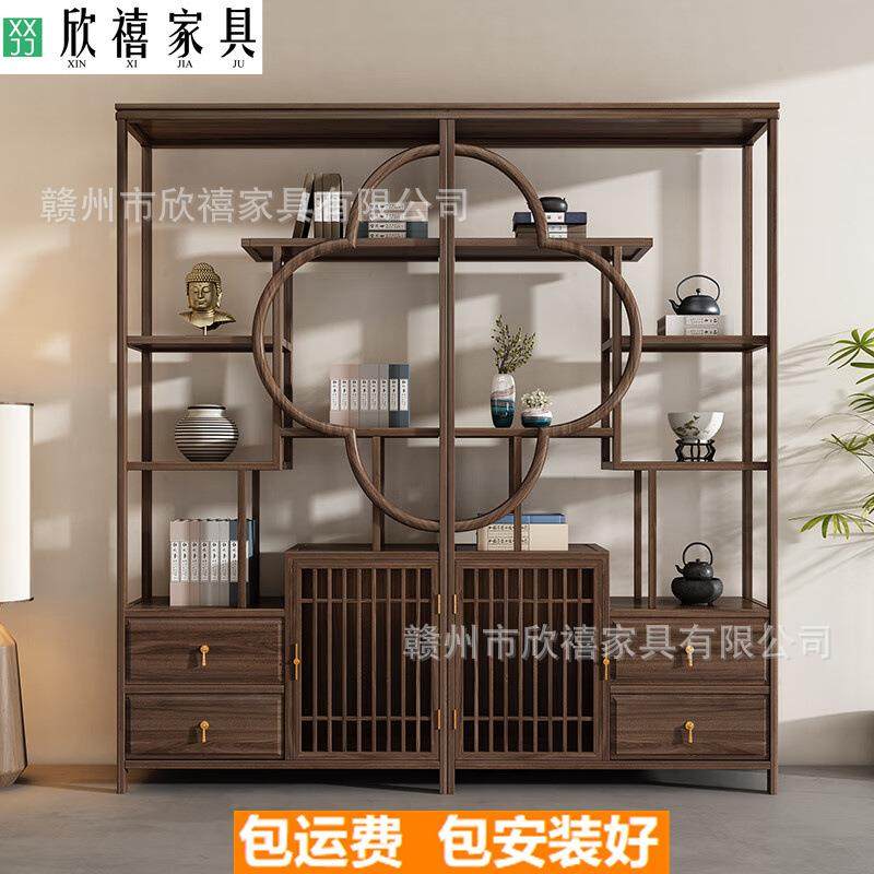 乌金木博古架茶室置物架新中式客厅屏风玄关酒柜多宝阁书架展示柜