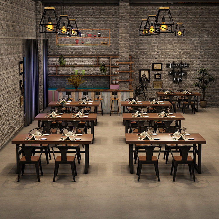 工业风商用餐厅复古实木餐桌火锅店烧烤店餐桌椅组合奶茶店桌椅