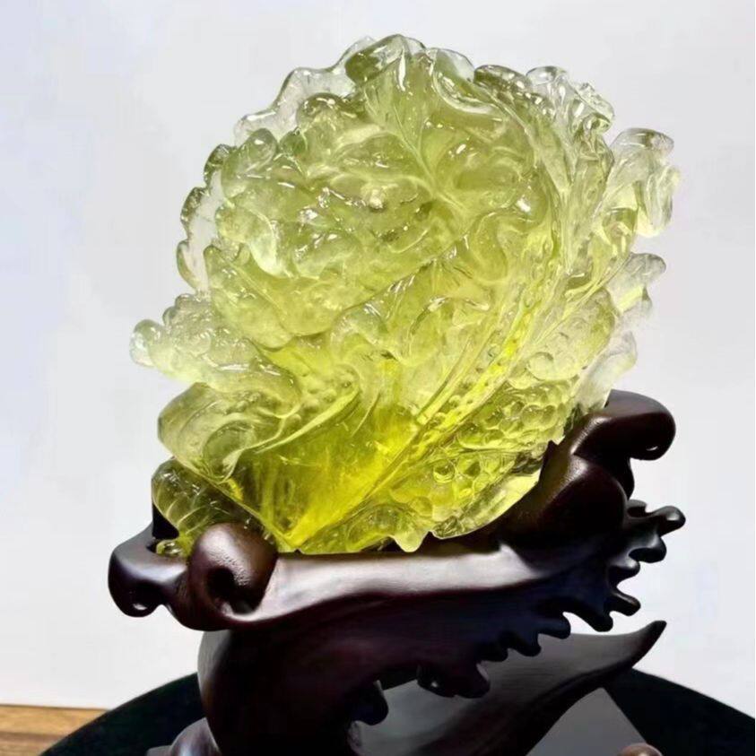 天然黄水晶精雕白菜摆件立体雕刻居家办公黄水晶白菜摆件