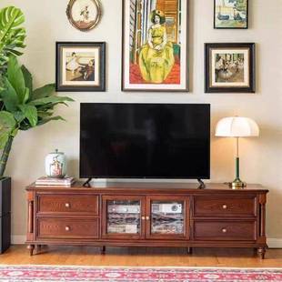 美式乡村实木复古电视柜茶几组合简约轻奢小户型客厅视听柜储物柜