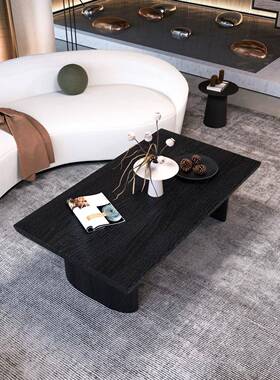 宅寂风碳化黑色茶几实木大板板式矮桌现代客厅民宿炭烧黑沙发茶桌
