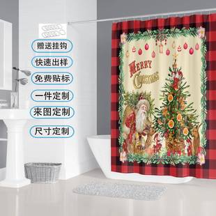 爆款圣诞系列数码印花浴帘四件套防水防霉浴室帘支持代找原图