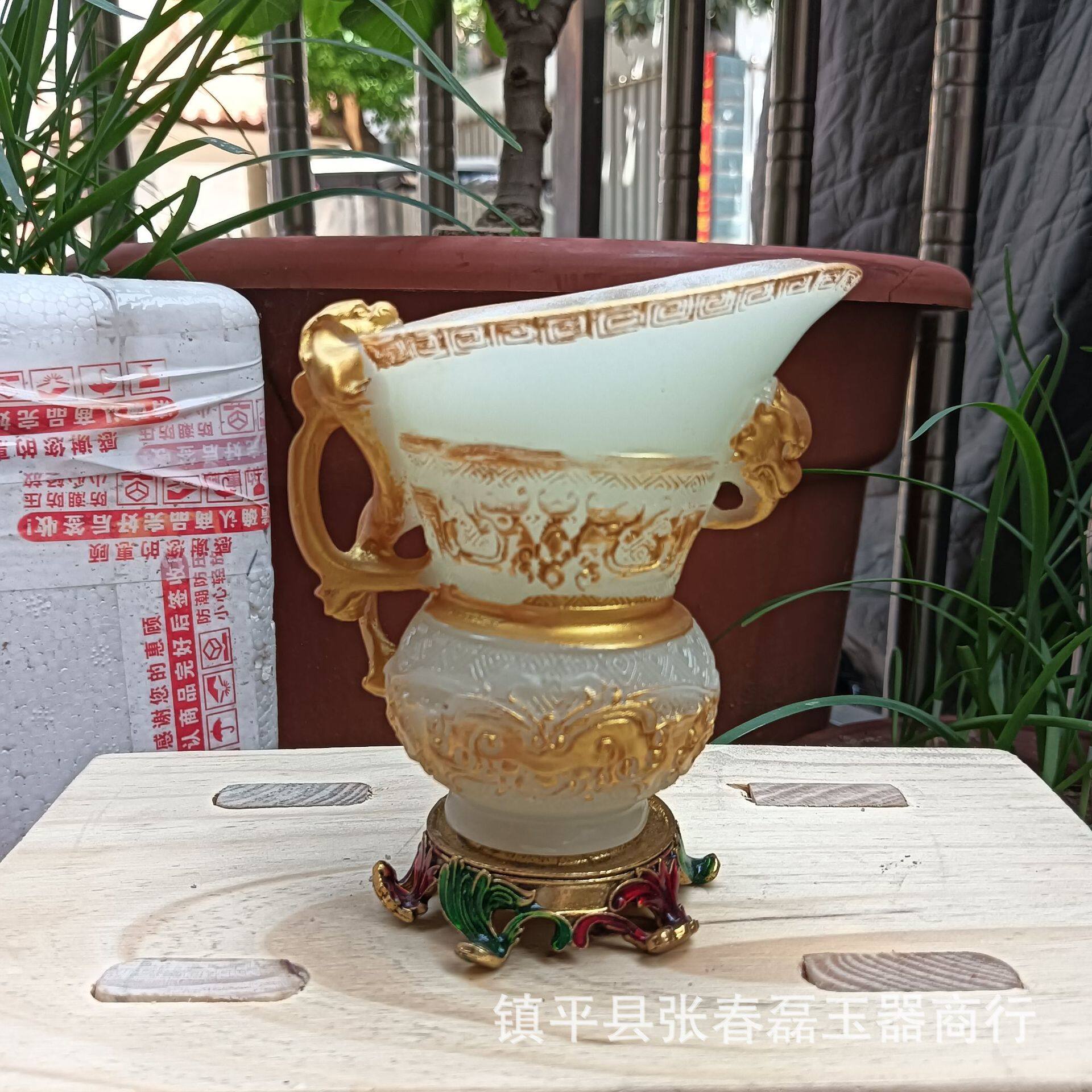 古玩收藏树脂家居办公摆件工艺品厂家批发仿寿山石酒杯盏摆件