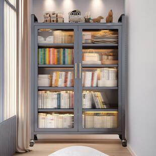 防尘铁艺书柜家用对开门客厅厨房收纳柜子多层落地置物架钢制书架