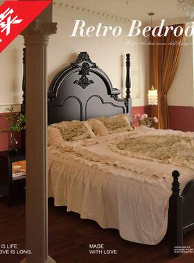ir复古美式全实木床双人床黑色1.5m1.8m法式床主卧