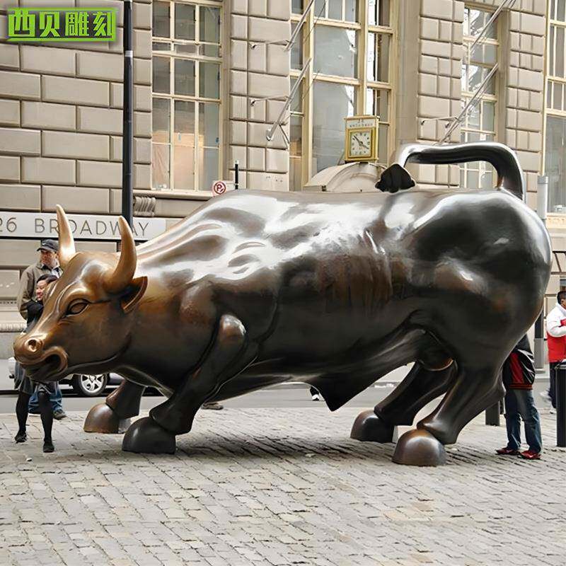 供应华尔街铜动物牛雕塑景区广场步行街大型铜牛耕牛雕塑