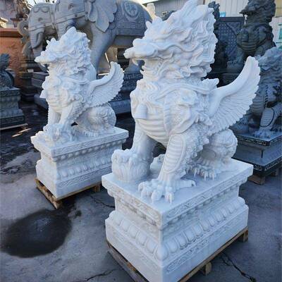 石雕麒麟一对白玉青石龙头00286爪祠公司别墅庭院堂汉大门口天然