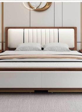 家用中式.软包UYP实木床1.2m单宿人床架1.5米简18主约卧双人床民