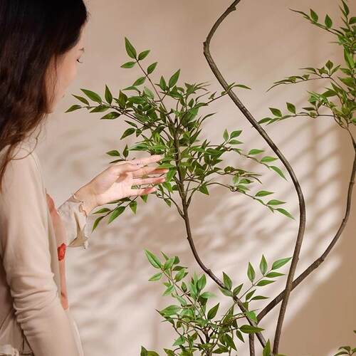 仿真绿高端植轻奢室内植物栽南天原竹假树简约F979J595木风格装盆