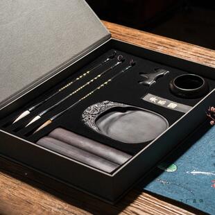 毛笔书文四341房宝笔墨纸全套小学生入门套装摆砚件毛笔架法砚台