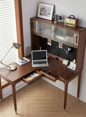 北进口胡桃木转角书黑桌美书架简约木型全实木樱桃GSJ拐角电脑办